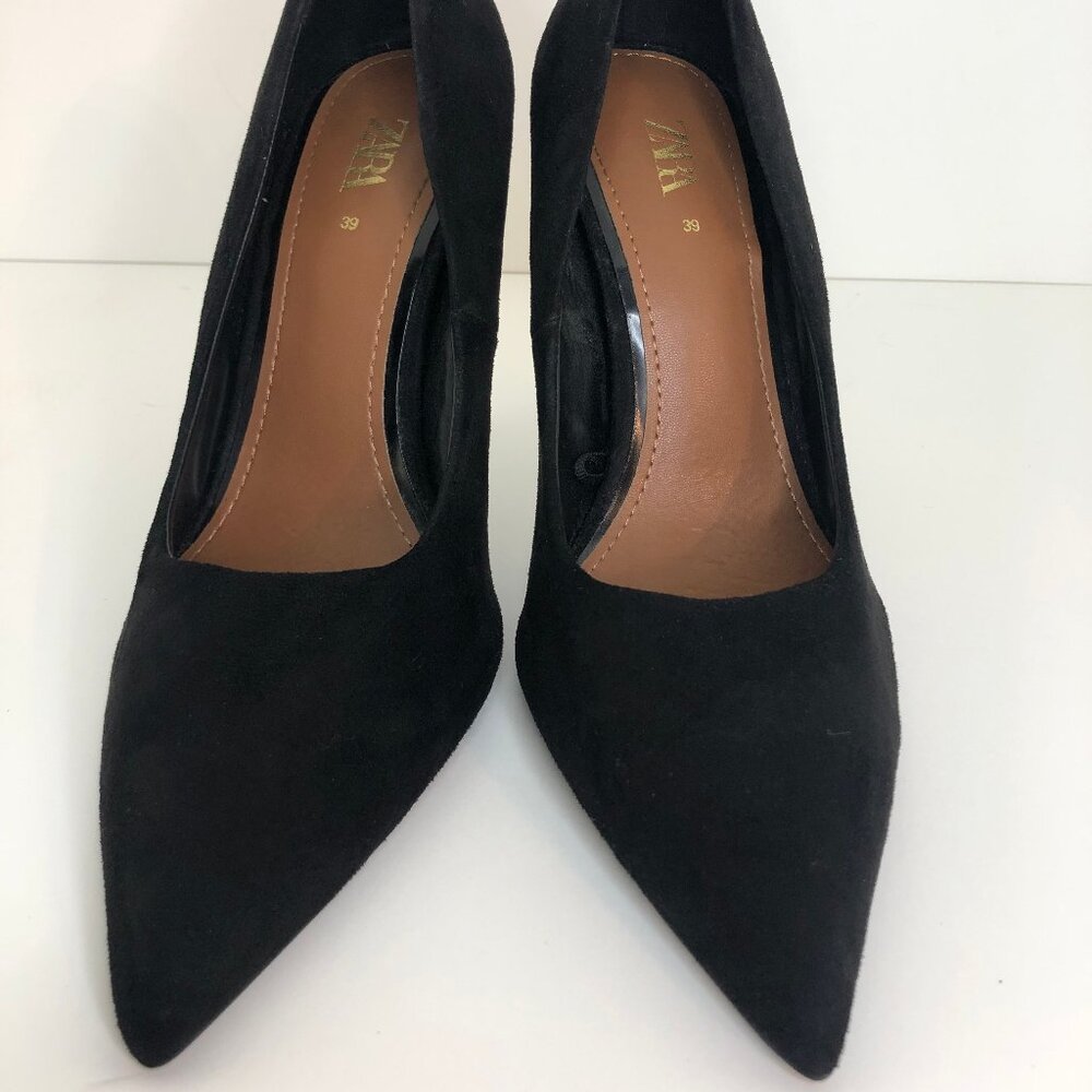 Zara Black Faux Suede Tortoise Shell Heels - Size 39 (US 8) - Picture 5 of 8